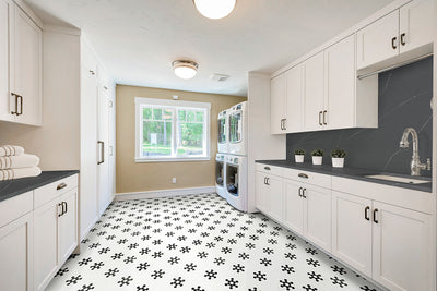 WHITE AND BLACK MOD PETAL PATTERN MATTE Mosaic, Floor or Wall Tile - Shop at Home Craft Studio - 6