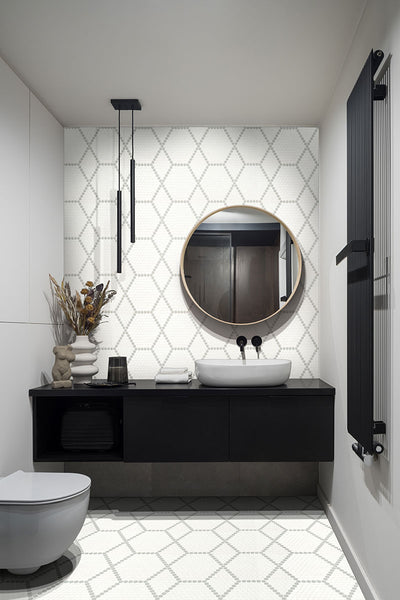 WHITE AND GRAY HIVE PATTERN MATTE Mosaic, Floor or Wall Tile, Wall Tile - Shop at Home Craft Studio - 6
