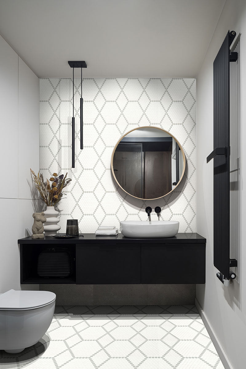 WHITE AND GRAY HIVE PATTERN MATTE Mosaic, Floor or Wall Tile, Wall Tile - Shop at Home Craft Studio - 6