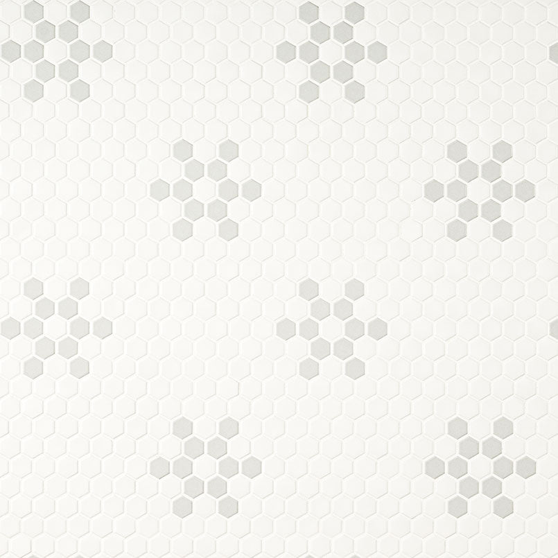 WHITE AND GRAY MOD PETAL PATTERN MATTE Floor or Wall Tile, Mosaic - Shop at Home Craft Studio - 2