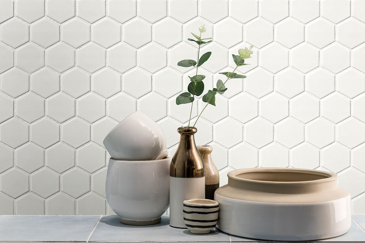 WHITE MATTE 2" HEX 6MM Mosaic, Wall Tile, Floor or Wall Tile - Shop at Home Craft Studio - 4