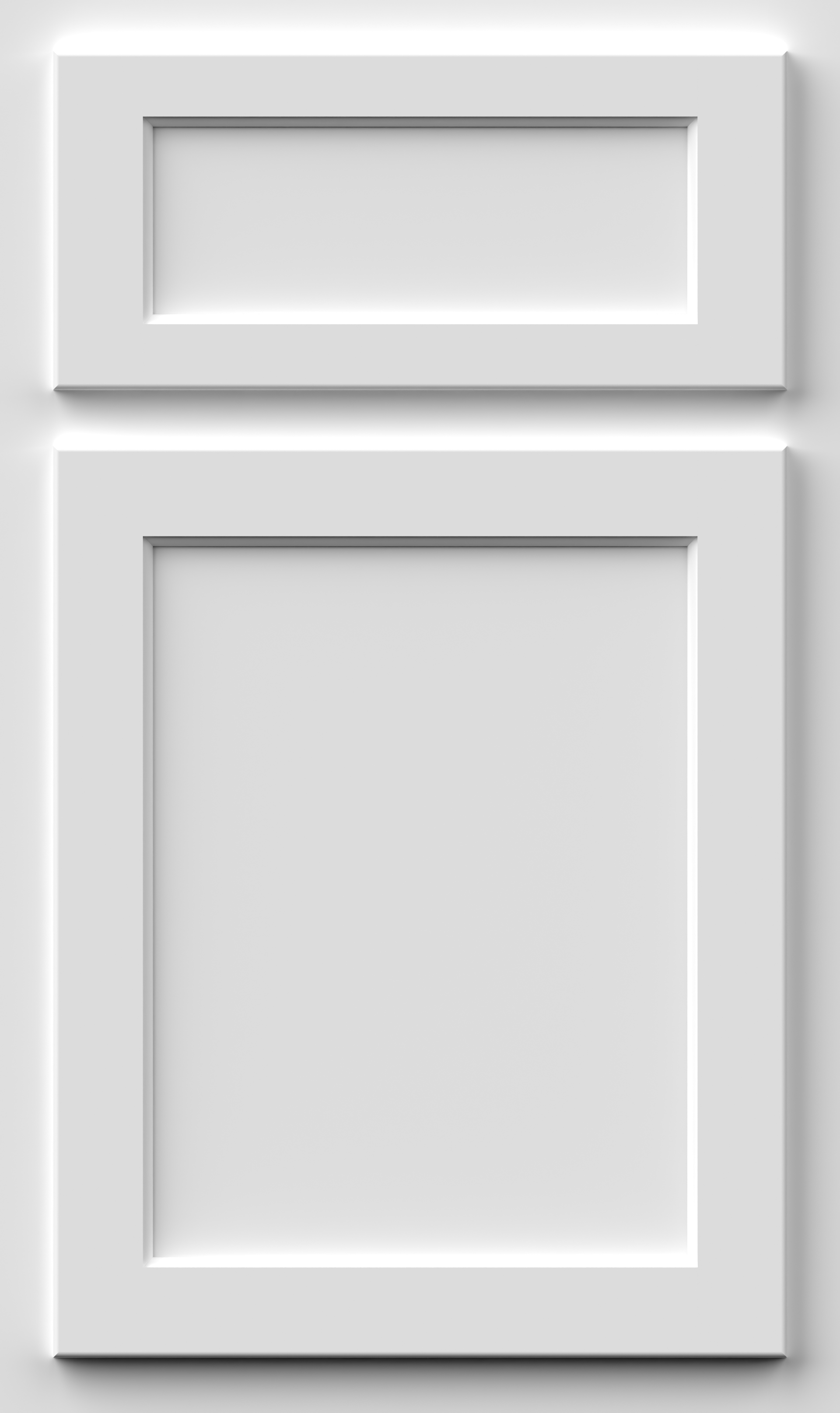 Frost white cabinet doors from the Quest Discovery line featuring a clean, modern design with overlay drawers.