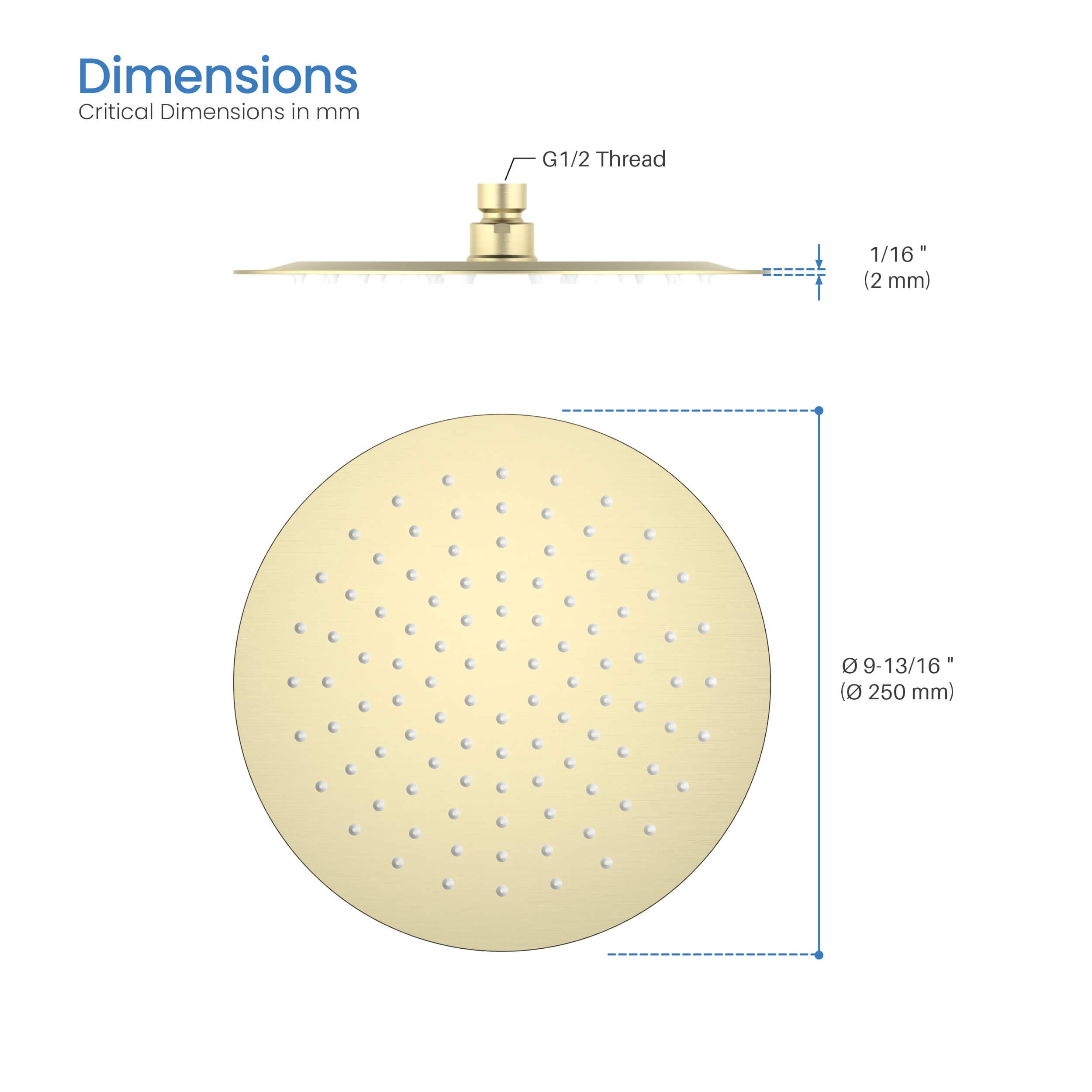 Halo 10" Metal Rain Shower Head 2mm Ultra Thin Profile  - RS100