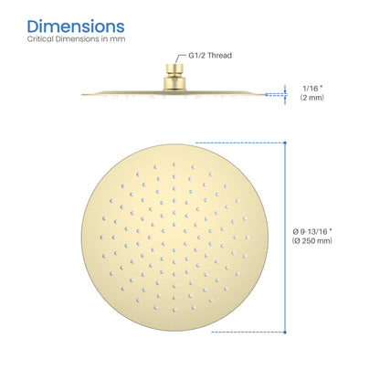 Halo 10" Metal Rain Shower Head 2mm Ultra Thin Profile  - RS100