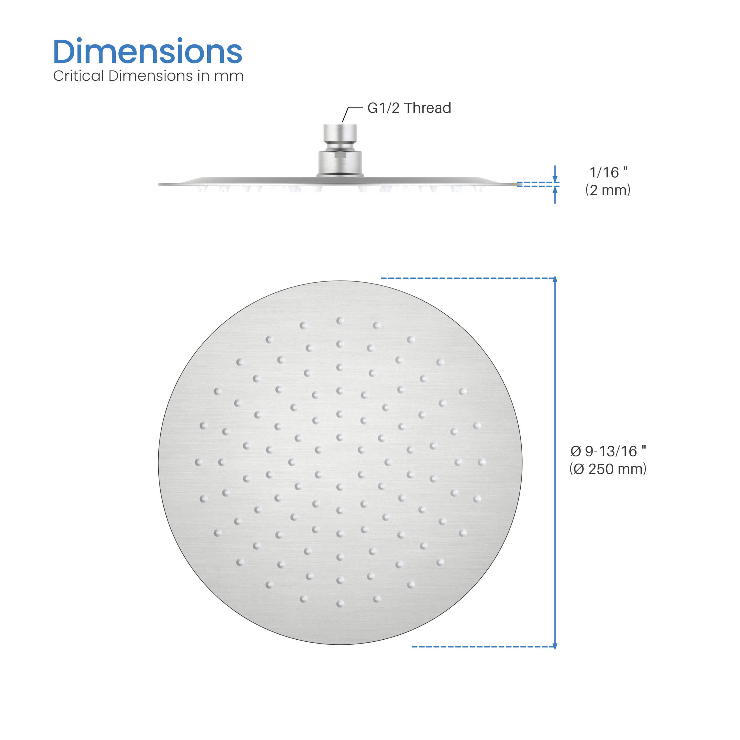 Halo 10" Metal Rain Shower Head 2mm Ultra Thin Profile  - RS100