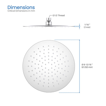 Halo 10" Metal Rain Shower Head 2mm Ultra Thin Profile  - RS100