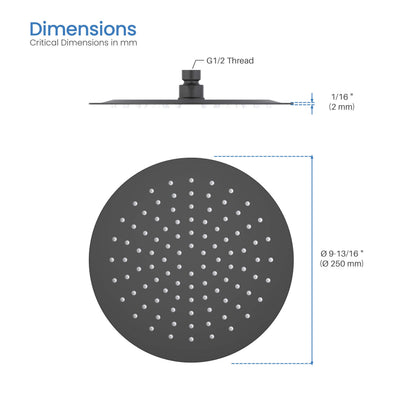 Halo 10" Metal Rain Shower Head 2mm Ultra Thin Profile  - RS100