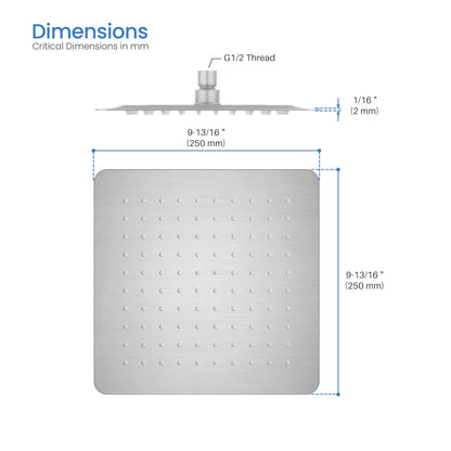 Quadra 10" Metal Rain Shower Head 2mm Ultra Thin Profile  - RS101