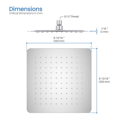 Quadra 10" Metal Rain Shower Head 2mm Ultra Thin Profile  - RS101