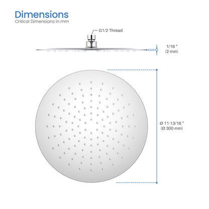 Halo 12" Metal Rain Shower Head 2mm Ultra Thin Profile  - RS102