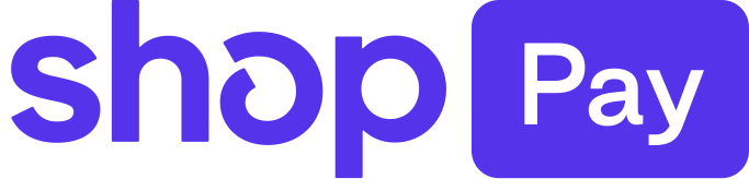 Shop Pay logo with purple and white text on a blue background