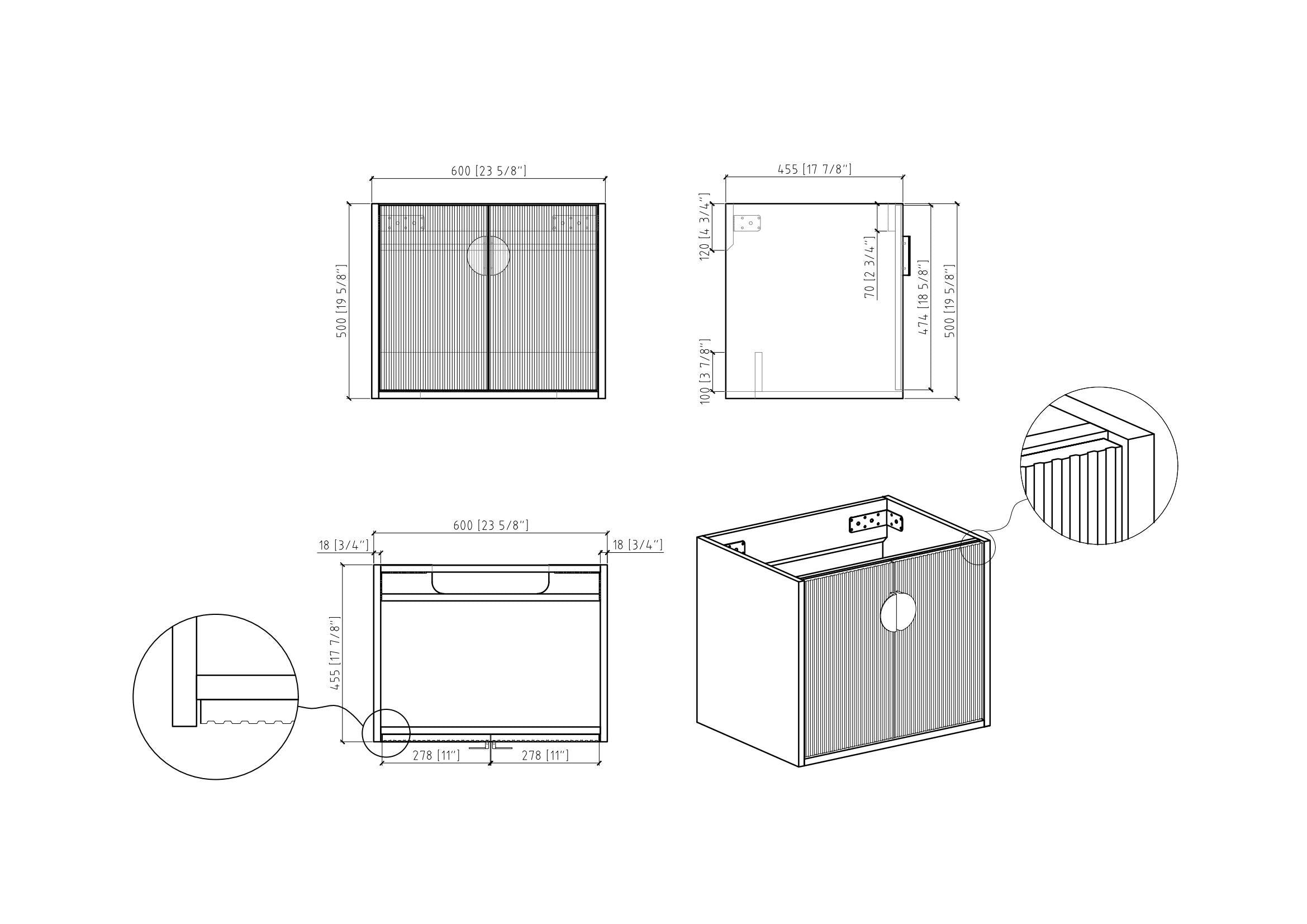 24" V9015 Series Wall Hung Vanity & Ceramic Sink (Granny Grey)