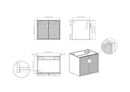 24" V9015 Series Wall Hung Vanity & Ceramic Sink (Granny Grey)