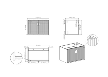 30" V9015 Series Wall Hung Vanity & Ceramic Sink (Granny Grey)