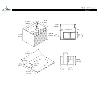 Thun 24″ Vanity With Droplet-Shaped Basin (LED Illuminated)