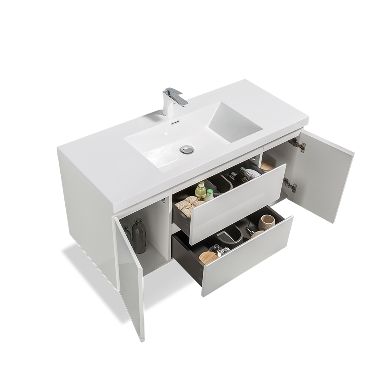 48" V9005 Angela Wall Hung Vanity & Acrylic Basin (Glossy White）