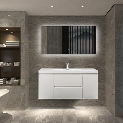48" V9005 Angela Wall Hung Vanity & Acrylic Basin (Glossy White）