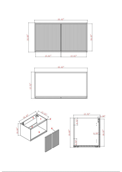 36" V9012 Wall Hung Vanity & Ceramic Sink (Matte Grey）