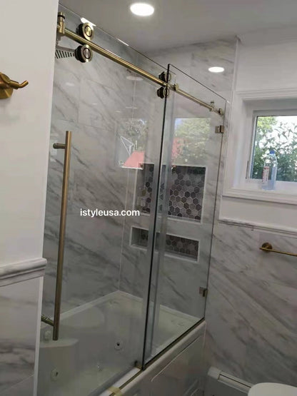 66" BH Series Frameless Single Sliding Shower Door (Brushed Gold)