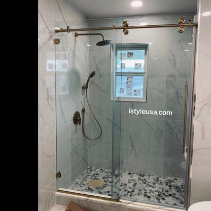 66" BH Series Frameless Single Sliding Shower Door (Brushed Gold)