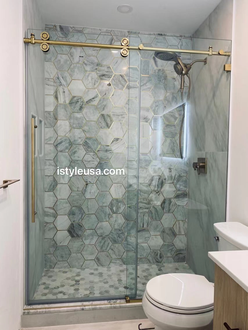 66" BH Series Frameless Single Sliding Shower Door (Brushed Gold)