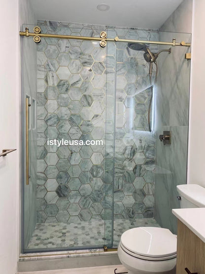 72" BH Series Frameless Single Sliding Shower Door (Brushed Gold)