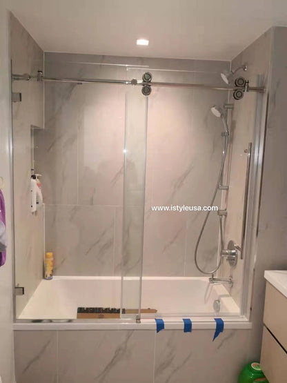 60"BH Frameless Single Sliding Tub Door (Brushed Nickel)