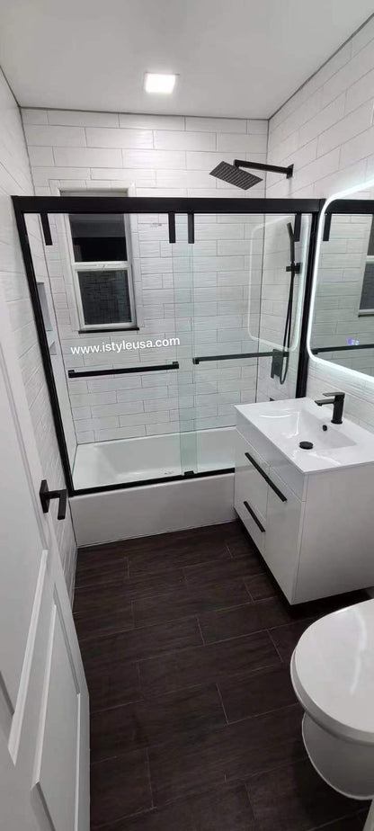 60" AC23 series Bypass Tub Door with Klearteck Treatment (3/8" Thickness) (Matte Black)