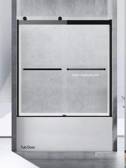 60" Ayden Series Frameless Bypass Shower Door with Klearteck Treatment (3/8" Thickness) (Matte Black)