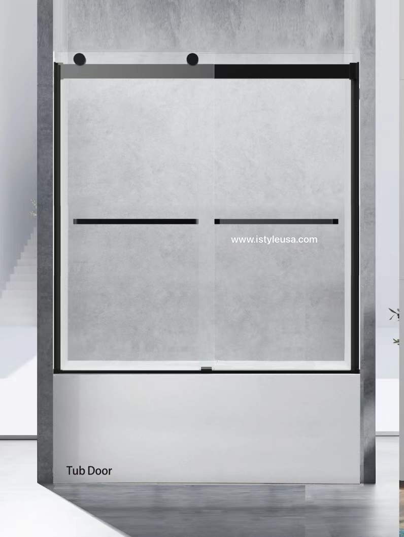 48" Ayden Series Frameless  Bypass Shower Door with Klearteck Treatment (3/8" Thickness) (Matte Black)