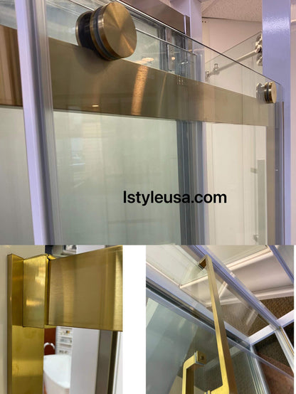 60" Ayden Series Frameless Bypass Shower Door with Klearteck Treatment (3/8" Thickness) (Brushed Gold)