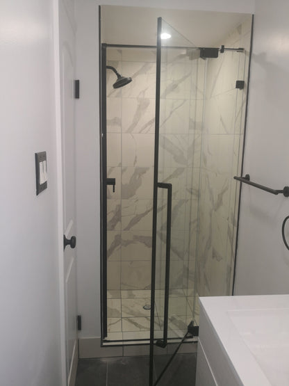 36" AH01 Series Frameless Swing Shower Door with Klearteck Treatment (Fixed 3/8" & Swing 5/16" Thickness) (Matte Black)