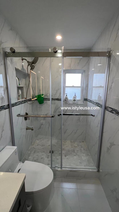 48" Ayden Series Frameless Bypass Shower Door with Klearteck Treatment (3/8" Thickness) (Chrome)