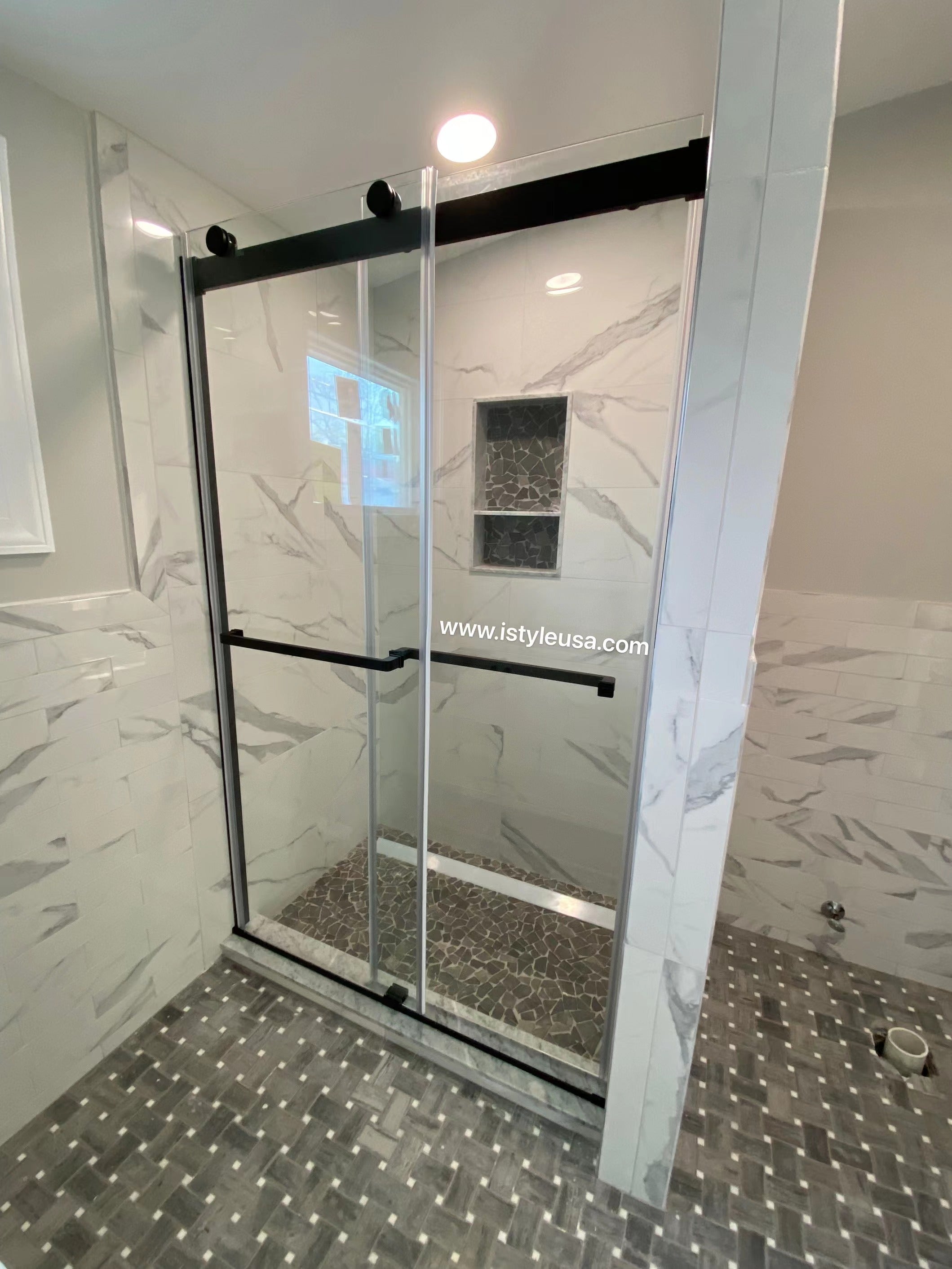  54" Ayden Series Frameless Bypass Shower Door with Klearteck Treatment (3/8" Thickness) (Matte Black)