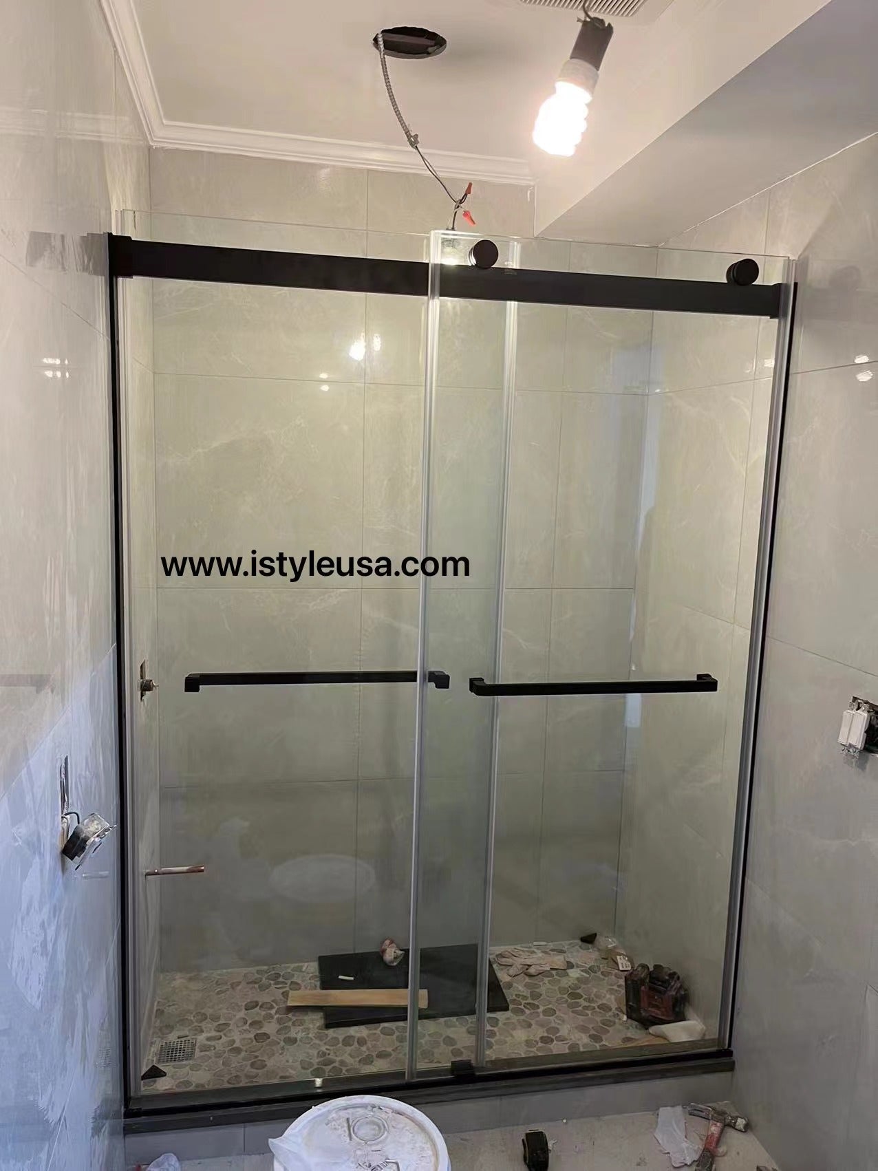 60" Ayden Series Frameless Bypass Shower Door with Klearteck Treatment (3/8" Thickness) (Matte Black)