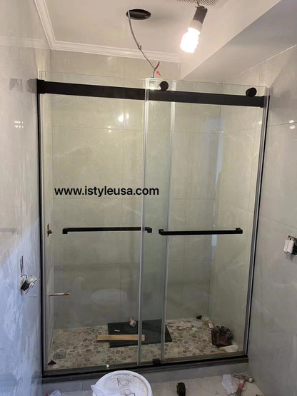48" Ayden Series Frameless  Bypass Shower Door with Klearteck Treatment (3/8" Thickness) (Matte Black)