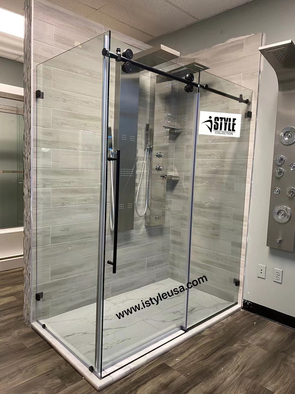 72" BH Series Frameless Single Sliding Shower Door (Matte Black)