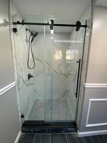 66" BH Series Frameless Single Sliding Shower Door (Matte Black)