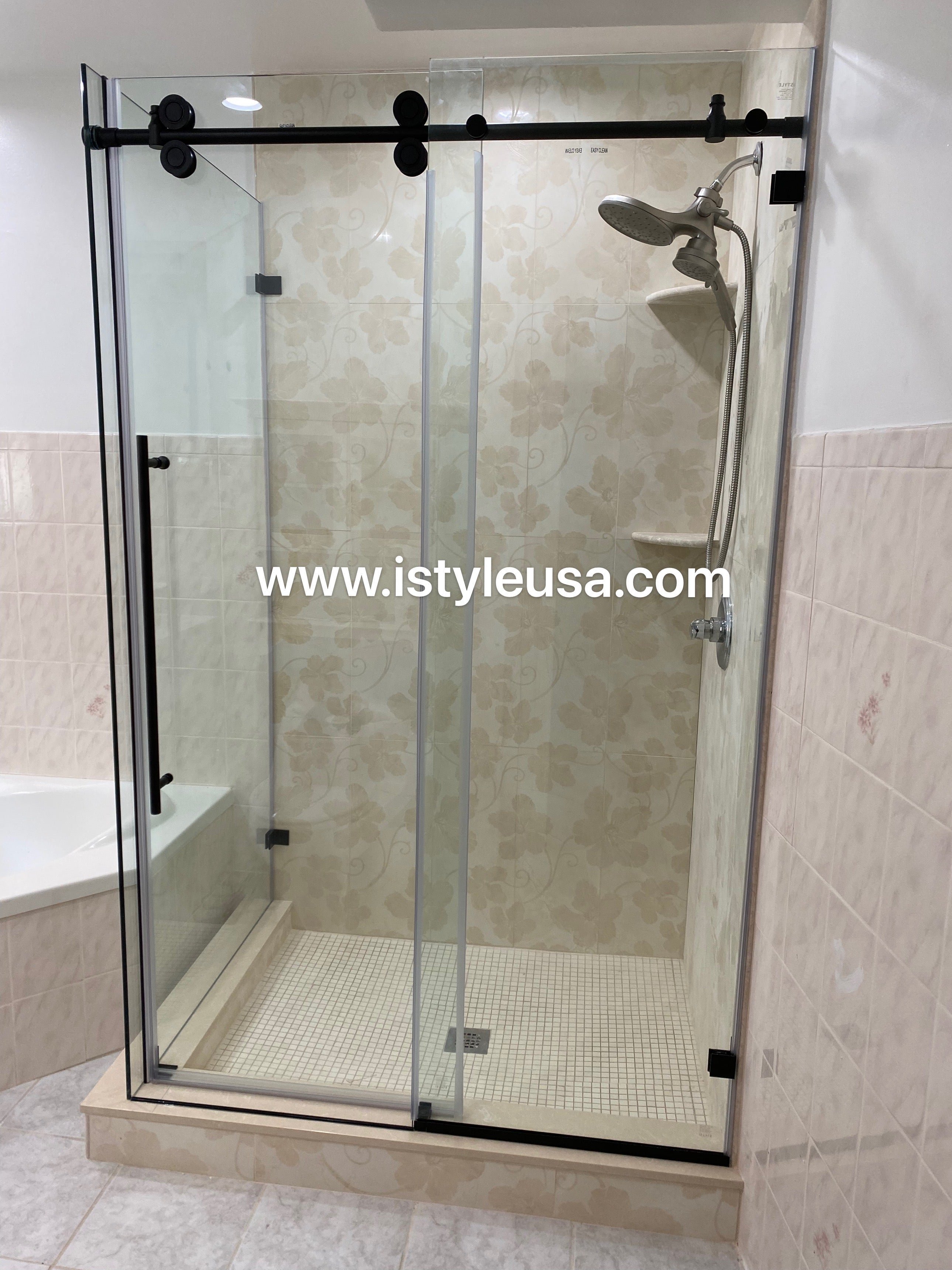 66" BH Series Frameless Single Sliding Shower Door (Matte Black)