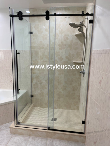 66" BH Series Frameless Single Sliding Shower Door (Matte Black)