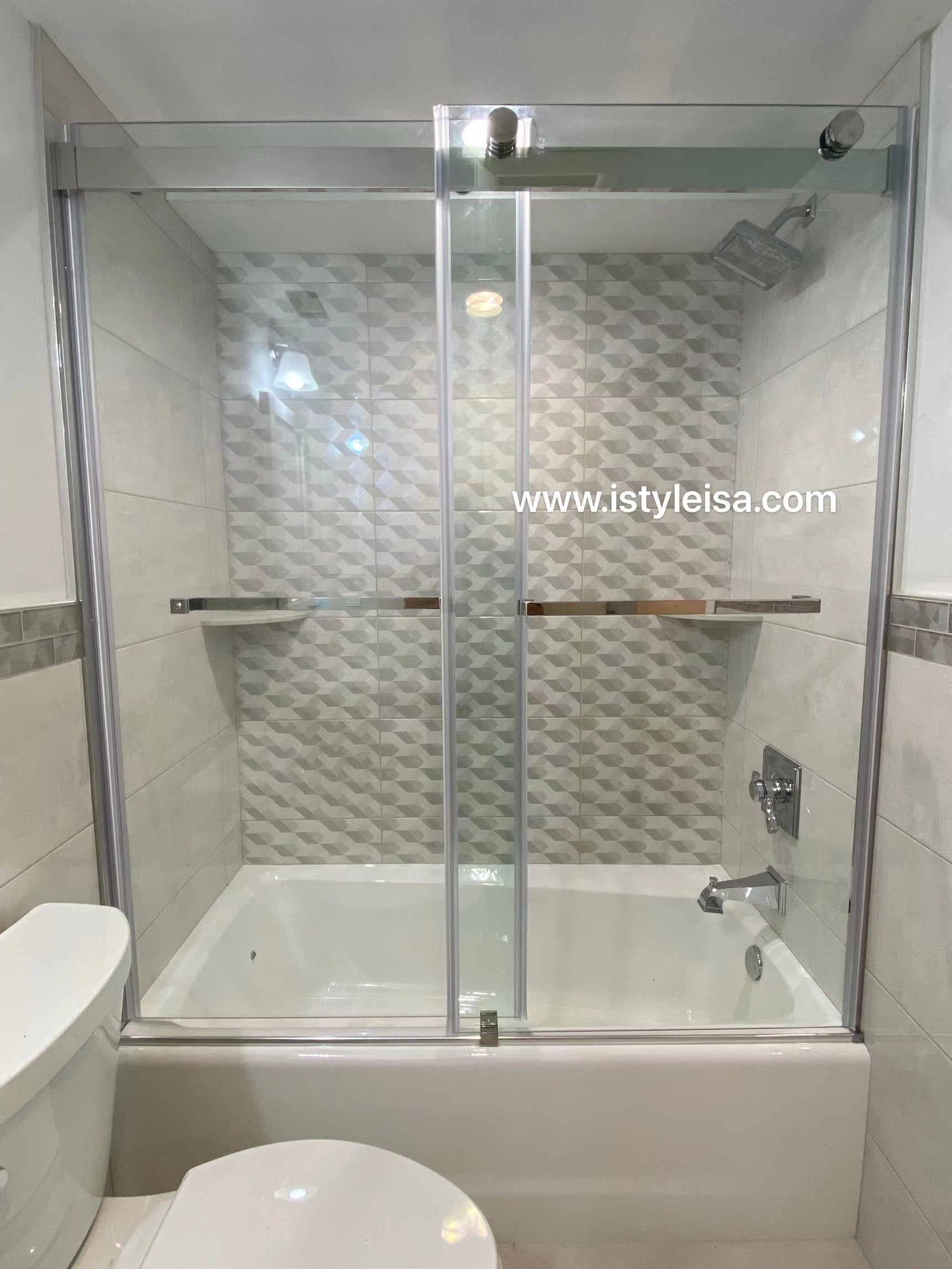 60" Ayden Series Tub Door Frameless Bypass  with Klearteck Treatment (3/8" Thickness) (Chrome)