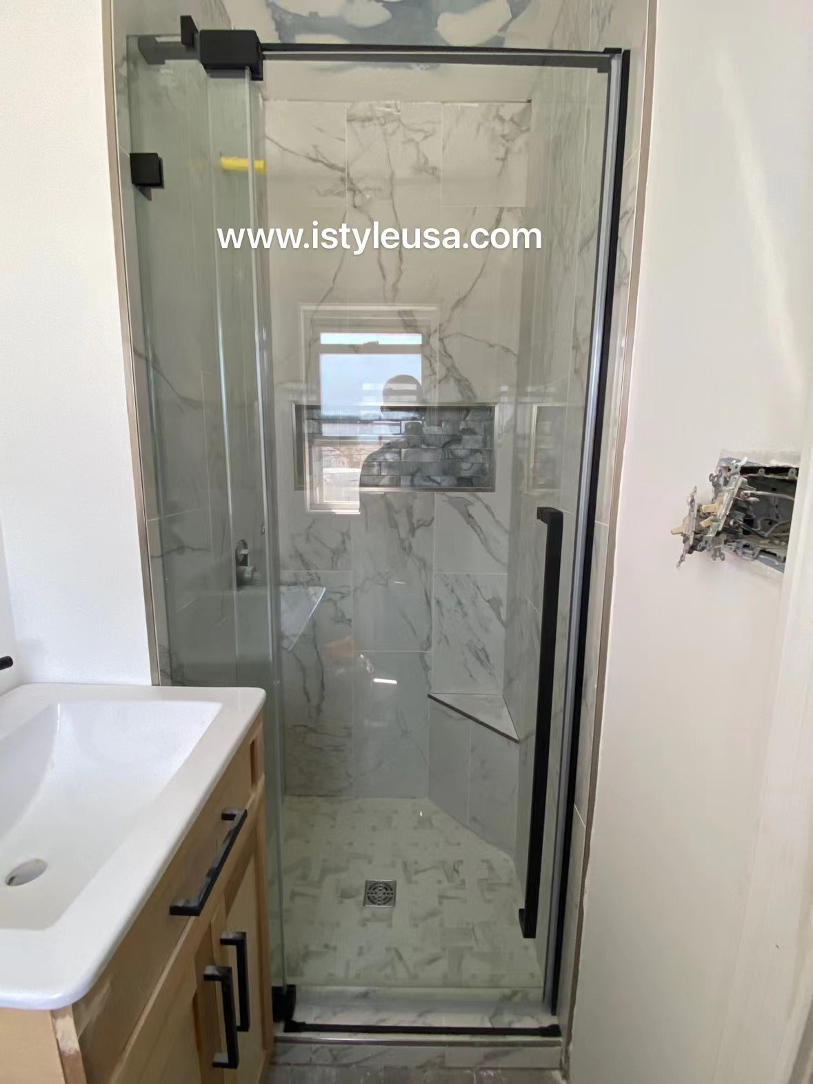 36" AH01 Series Frameless Swing Shower Door with Klearteck Treatment (Fixed 3/8" & Swing 5/16" Thickness) (Matte Black)