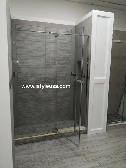 32" AH01 Series Frameless Swing Shower Door with Klearteck Treatment (Fixed 3/8" & Swing 5/16" Thickness) (Brushed Nickel)