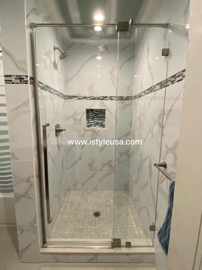 32" AH01 Series Frameless Swing Shower Door with Klearteck Treatment (Fixed 3/8" & Swing 5/16" Thickness) (Brushed Nickel)