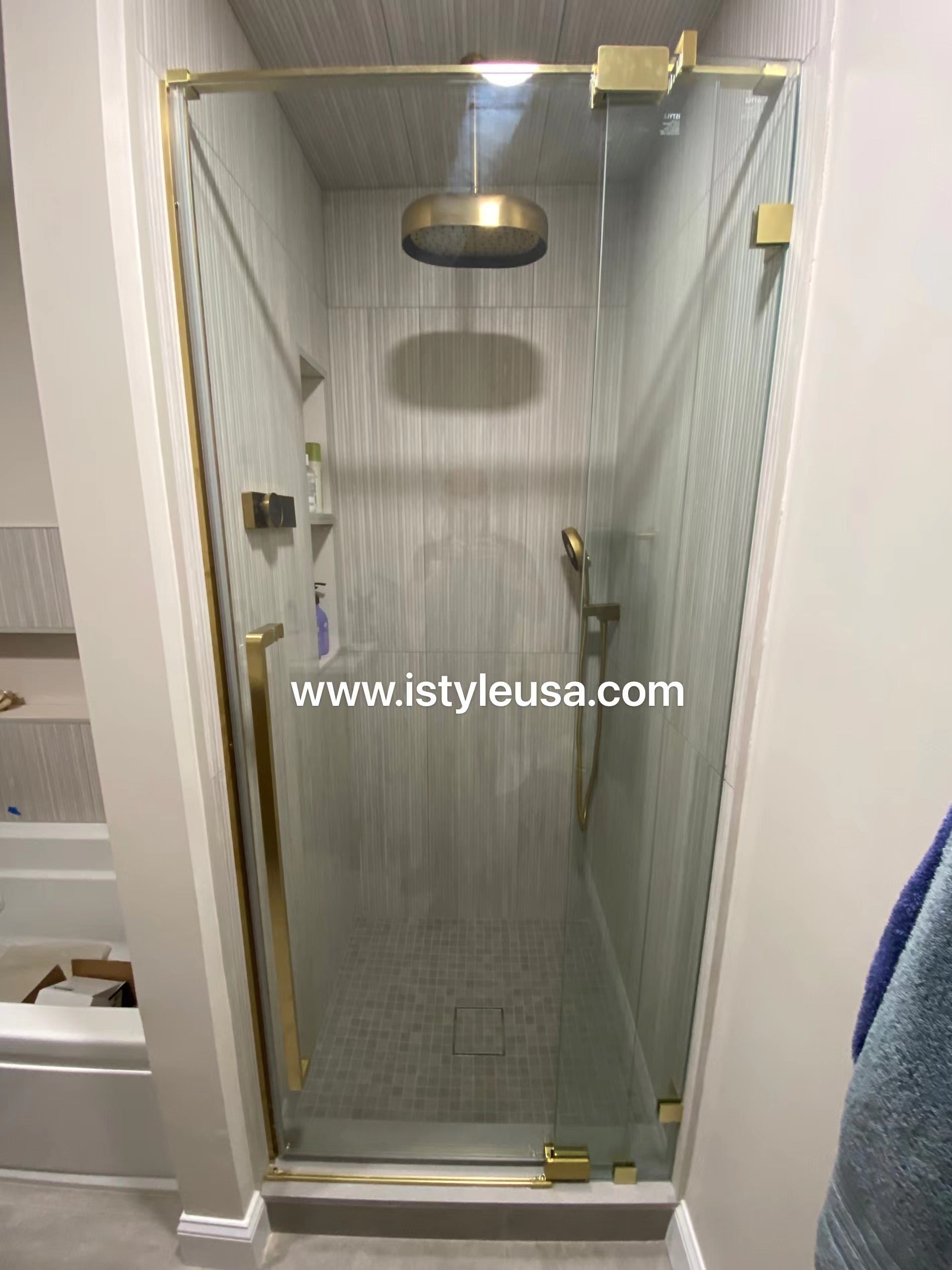44" AH01 Series Frameless Swing Shower Door with Klearteck Treatment (Fixed 3/8" & Swing 5/16" Thickness)(Brushed Gold)