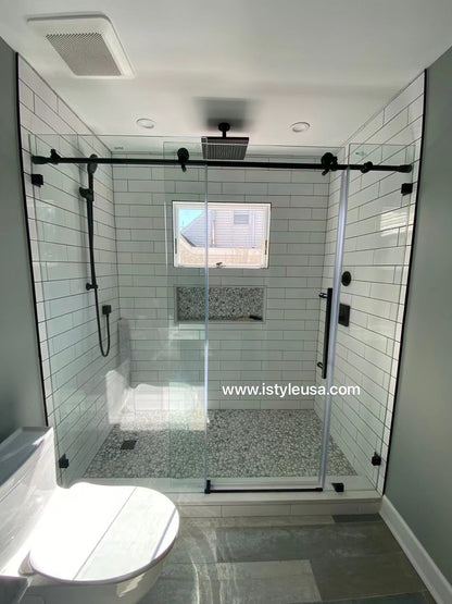 84" MZ Matthew Series Frameless Single Sliding Shower Door with Klearteck Treatment (3/8" Thickness)(3 Panels)(Brushed Nickel)