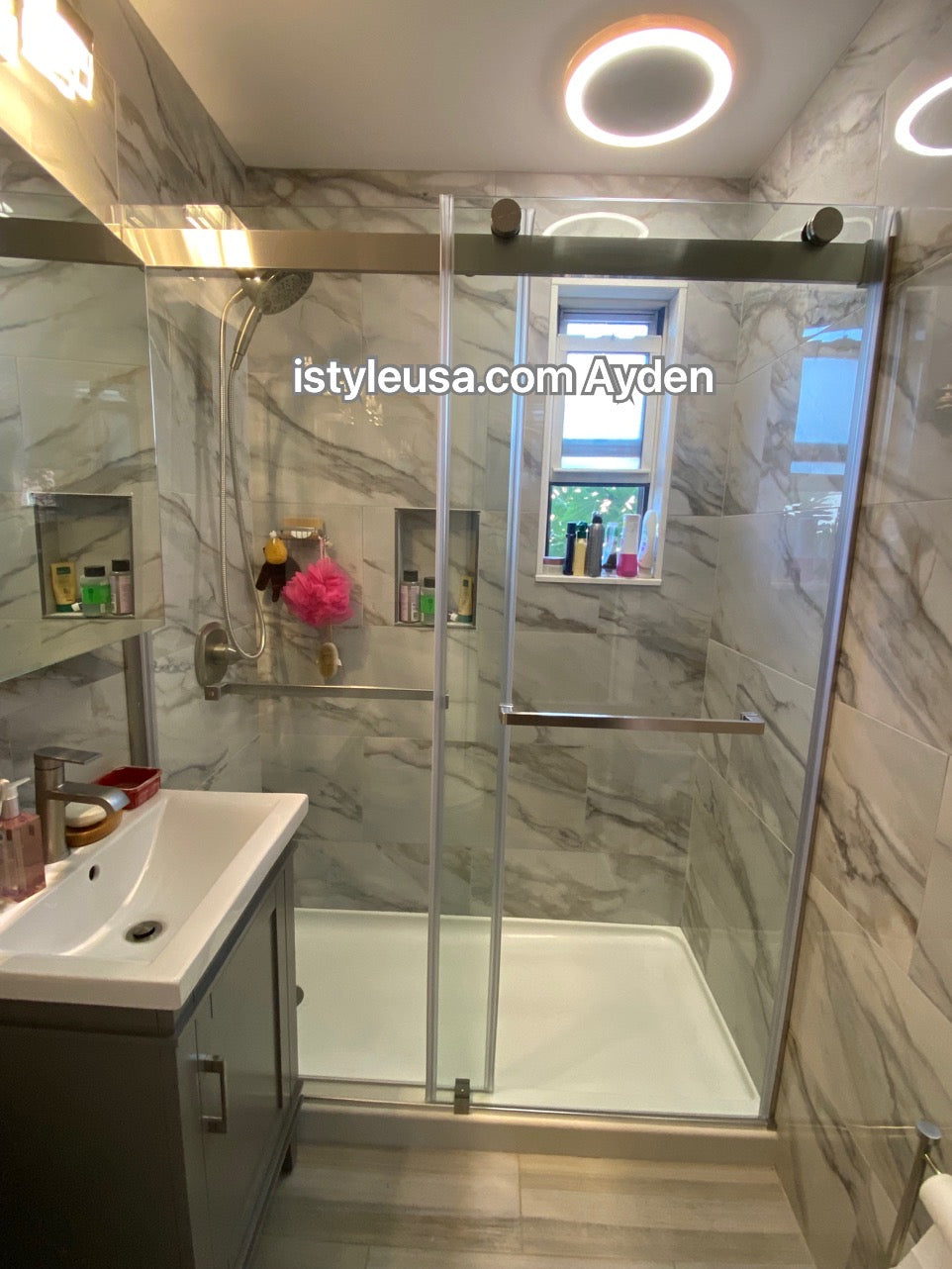 48" Ayden Series Frameless Bypass Shower Door with Klearteck Treatment (3/8" Thickness) (Brushed Nickel)