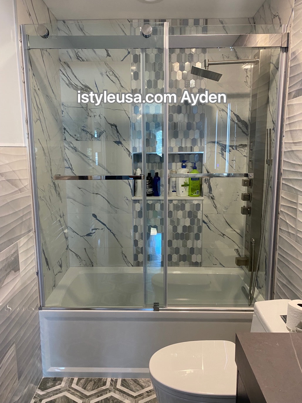 60" Ayden Series Tub Door Frameless Bypass  with Klearteck Treatment (3/8" Thickness) (Chrome)