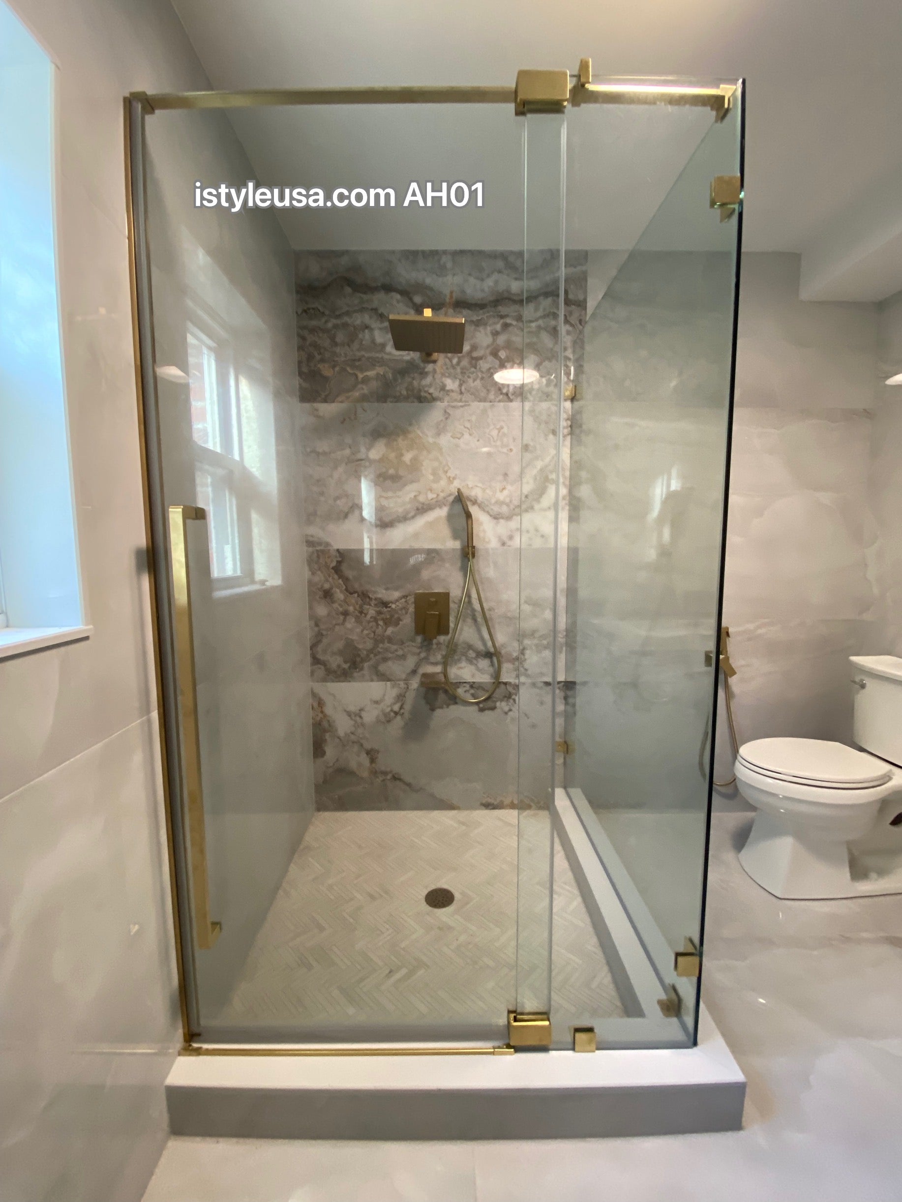 44" AH01 Series Frameless Swing Shower Door with Klearteck Treatment (Fixed 3/8" & Swing 5/16" Thickness)(Brushed Gold)