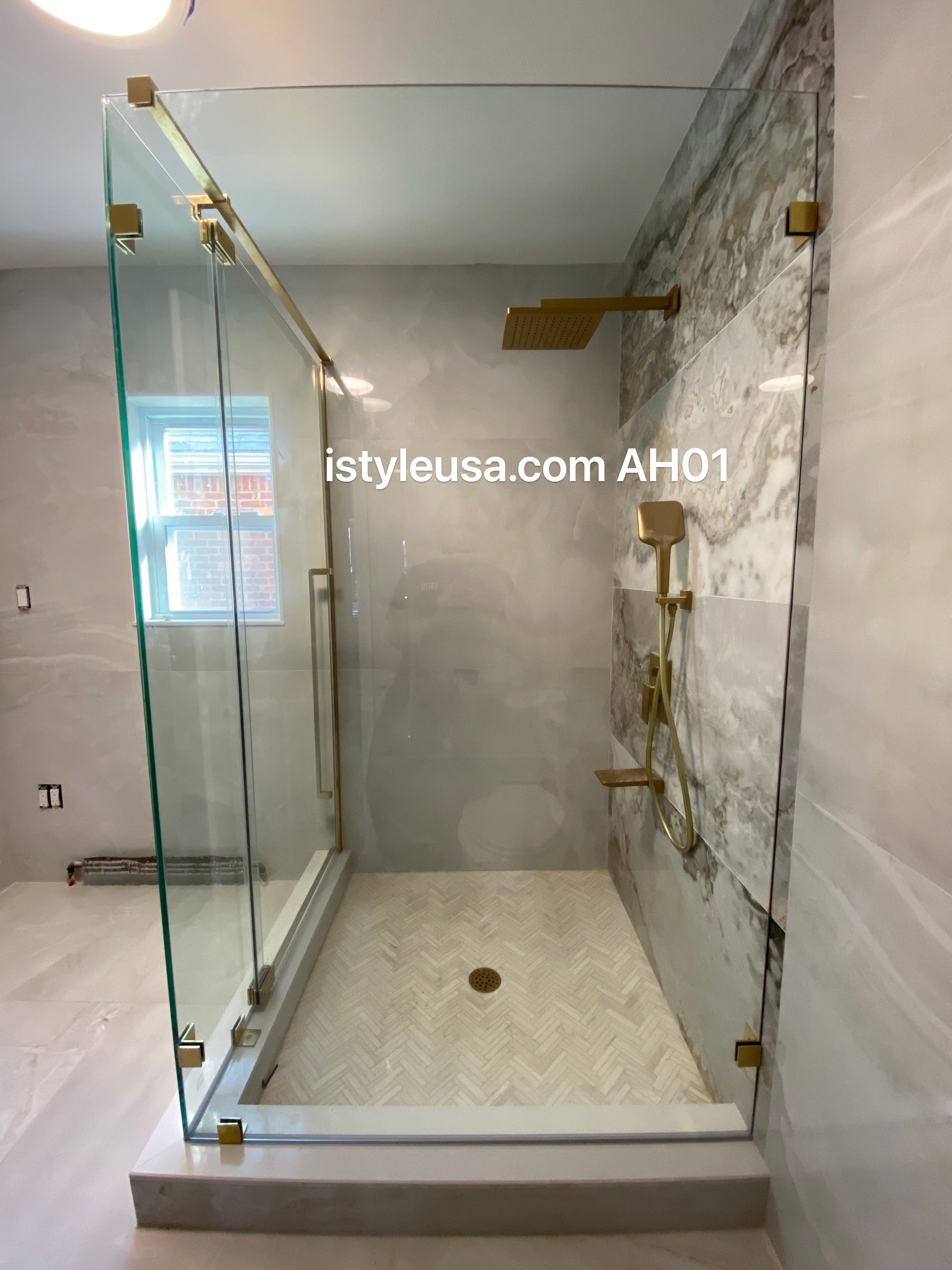 44" AH01 Series Frameless Swing Shower Door with Klearteck Treatment (Fixed 3/8" & Swing 5/16" Thickness)(Brushed Gold)